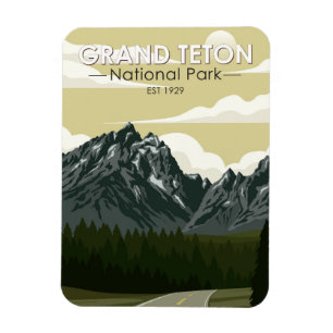 Grand Teton National Park Wyoming Road Vintage Magnet