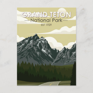 Grand Teton National Park Wyoming Road Vintage Postcard