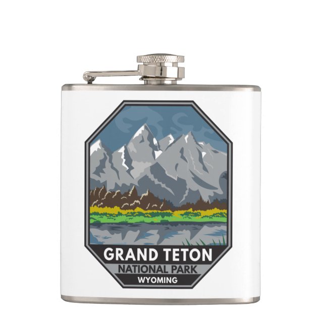 Grand Teton National Park Wyoming Vintage  Flask (Front)