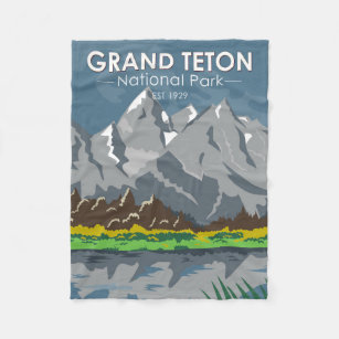 Grand Teton National Park Wyoming Vintage  Fleece Blanket