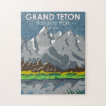 Grand Teton National Park Wyoming Vintage Jigsaw Puzzle<br><div class="desc">Grand Teton vector artwork design. The park includes the major peaks of the Teton Range as well as most of the northern sections of the valley known as Jackson Hole.</div>