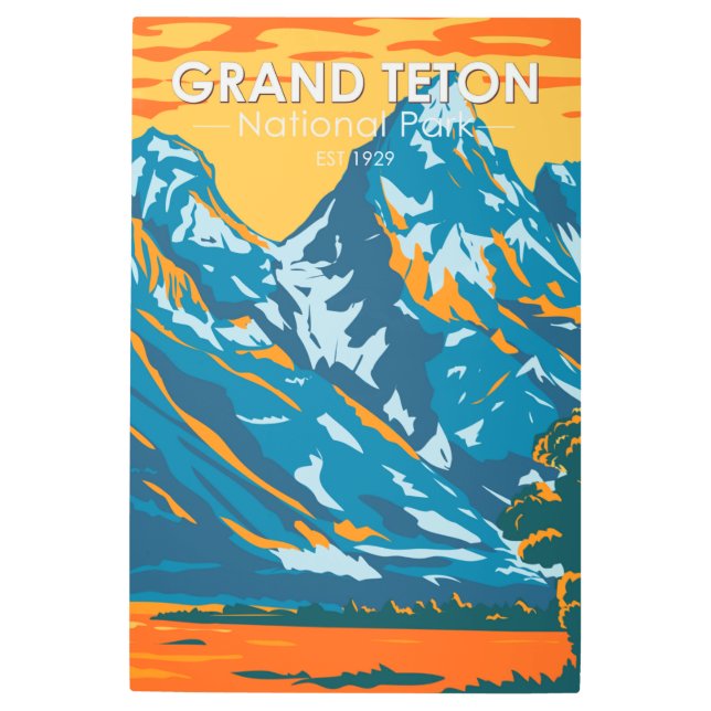 Grand Teton National Park Wyoming Vintage Metal Print (Front)