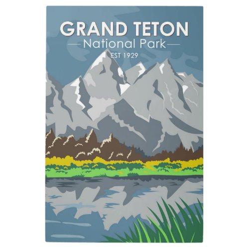 Grand Teton National Park Wyoming Vintage Metal Print