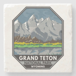 Grand Teton National Park Wyoming Vintage  Stone Coaster
