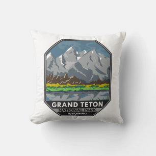 Grand Teton National Park Wyoming Vintage Throw Pillow