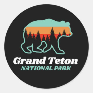 Grand Teton National Park Wyoming WY Bear Retro Classic Round Sticker