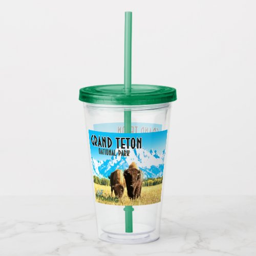 Grand Teton Park Wyoming Vintage Travel Acrylic Tumbler