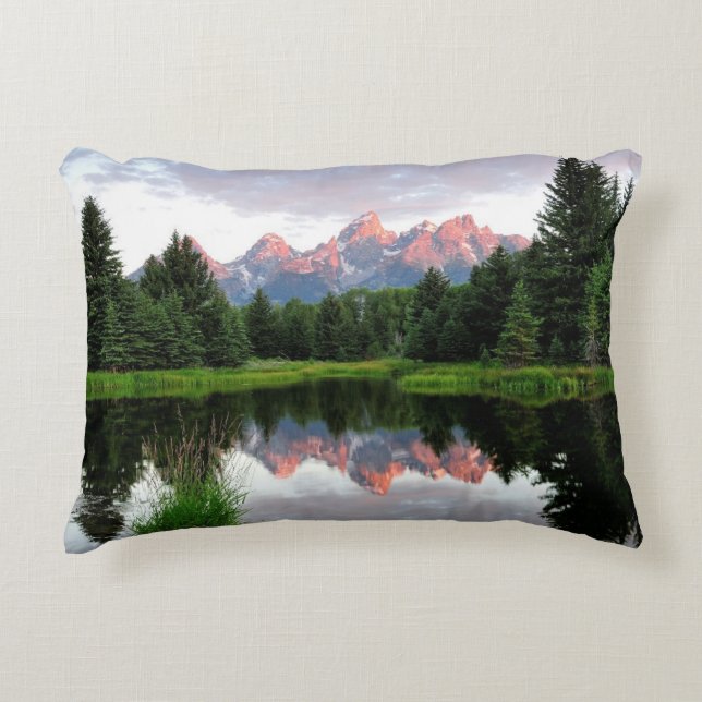 Grand Teton Reflections Over the Beaver Pond Decorative Pillow (Front)