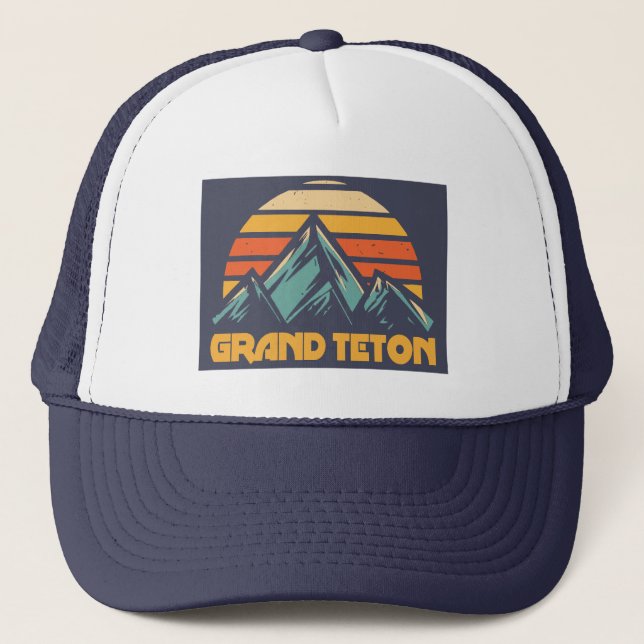Grand Teton Retro Turquoise Trucker Hat (Front)