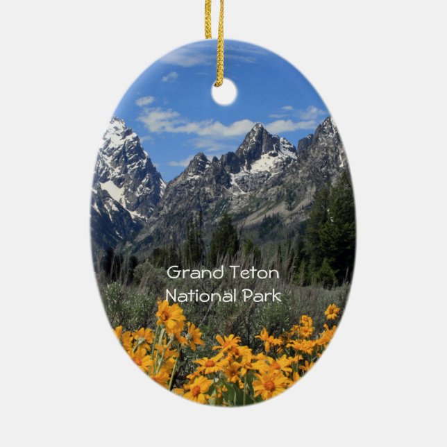Grand Teton Springtime Souvenir Photo Ceramic Ornament (Back)