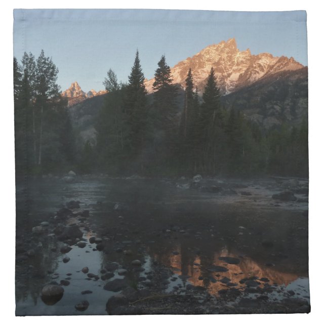 Grand Teton Sunrise at Cottonwood Creek Cloth Napkin (Front)