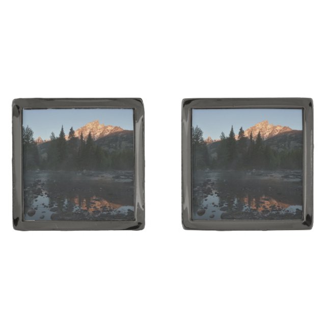 Grand Teton Sunrise at Cottonwood Creek Cufflinks (Front)
