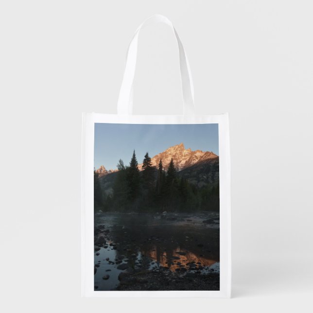 Grand Teton Sunrise at Cottonwood Creek Grocery Bag (Front)