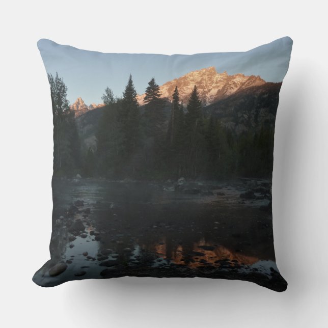 Grand Teton Sunrise at Cottonwood Creek Throw Pillow (Front)