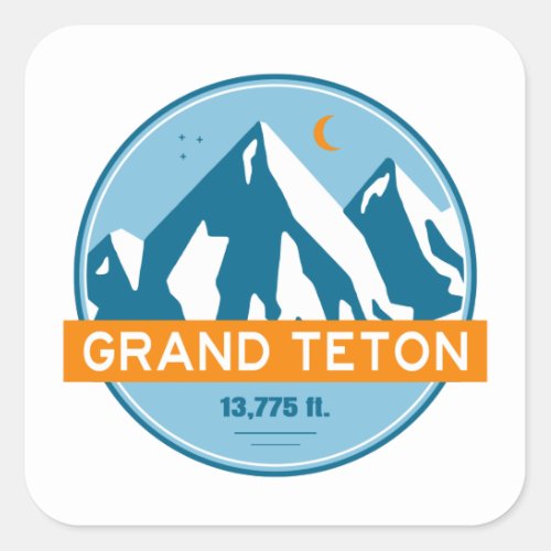 Grand Teton Wyoming Stars Moon Square Sticker