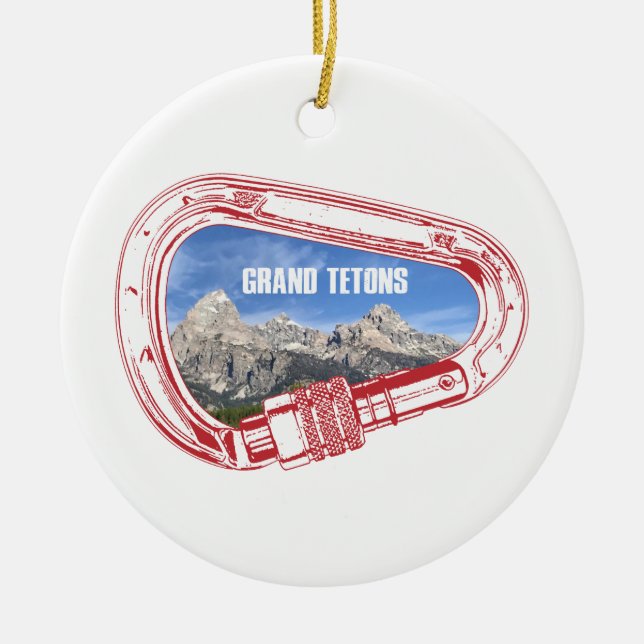 Grand Tetons Climbing Carabiner Ceramic Ornament (Front)