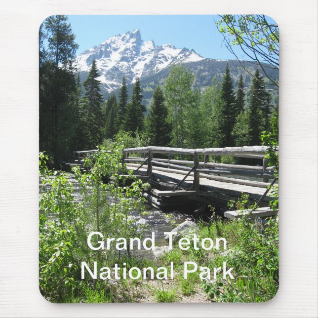 Grand Tetons Spring Snow and Wood Bridge Mouse Pad (Front)