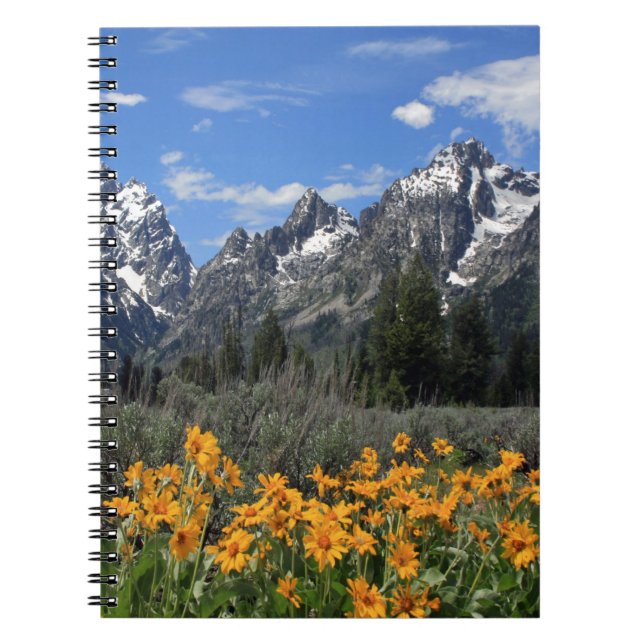 Grand Tetons with Yellow Flowers Notebook (Front)