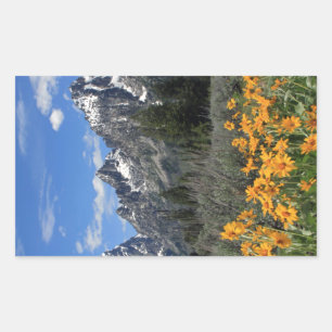 Grand Tetons with Yellow Flowers Rectangular Sticker