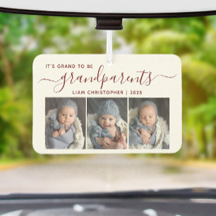 Grand To Be Grandparents 3 Photo Red Script Air Freshener
