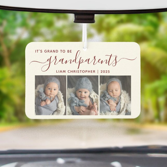 Grand To Be Grandparents 3 Photo Red Script Air Freshener (Creator Uploaded)