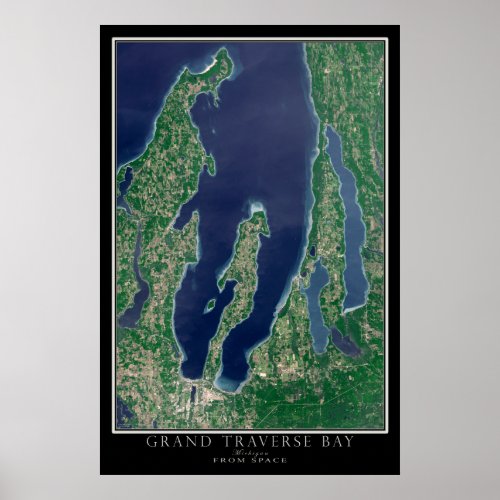 Grand Traverse Bay Michigan Satellite Map Poster