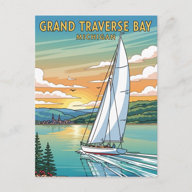 Grand Traverse Bay Michigan Travel Postcard (Front)