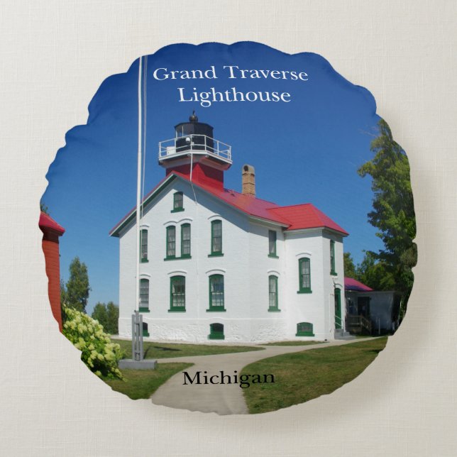 Grand Traverse Lighthouse round pillow (Front)