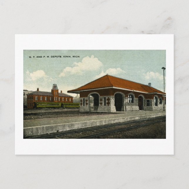 Grand Trunk and Pere Marquette Depots, Ionia, MI Postcard (Front)