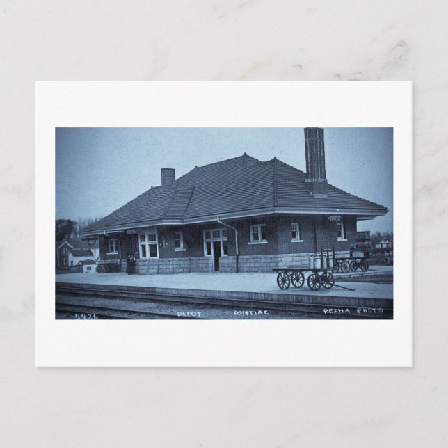Grand Trunk Depot Pontiac Michigan (Cyan) Postcard (Front)