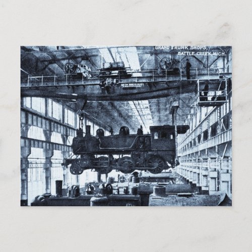 Grand Trunk Railroad Shops circa 1910 _ Cyanotype Postcard