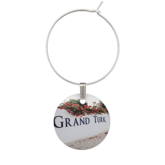 Grand Turk Beach Scene Wine Charm (Front)