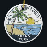 Grand Turk Turks and Caicos Vintage Ceramic Ornament<br><div class="desc">Grand Turk vector art design. Grand Turk Island is the capital island of the Turks and Caicos archipelago,  in the Atlantic Ocean. It’s dotted with the remains of salt ponds and windmills from the island’s sea salt industry,  prevalent from the 17th to 20th century.</div>