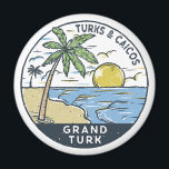Grand Turk Turks and Caicos Vintage Magnet<br><div class="desc">Grand Turk vector art design. Grand Turk Island is the capital island of the Turks and Caicos archipelago,  in the Atlantic Ocean. It’s dotted with the remains of salt ponds and windmills from the island’s sea salt industry,  prevalent from the 17th to 20th century.</div>