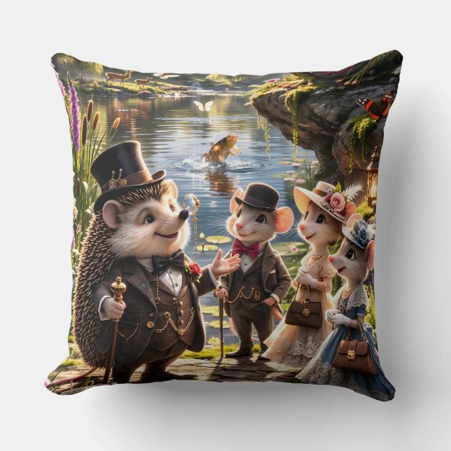 Grand Victorian Woodland animal Secret Garden stat Throw Pillow (Front)