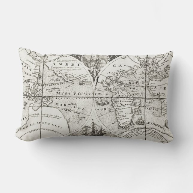 Grand Voyages Old Antique General Map World Lumbar Pillow (Front)