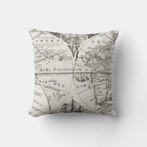 Grand Voyages Old Antique General Map World Throw Pillow