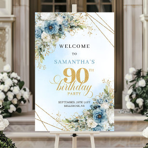 Grand Watercolor dusty blue gold 90th birthday Poster