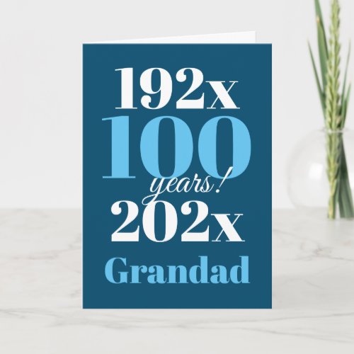 Grandad 100th Birthday Blue Card