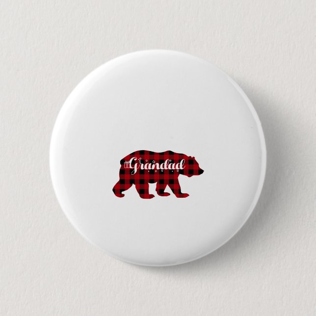 Grandad Bear Buffalo Red Plaid Matching Family Button (Front)
