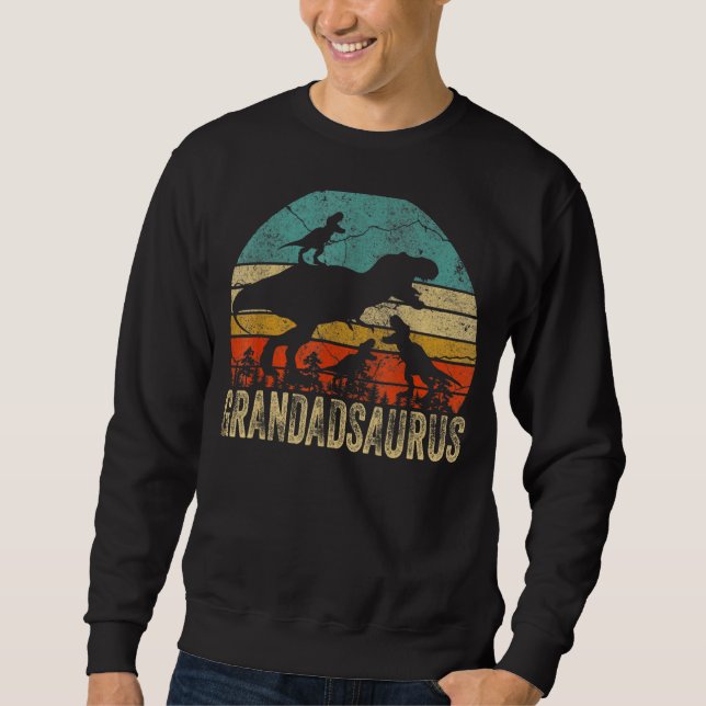 Grandad Dinosaur Grandadsaurus 3 Two Kids Christma Sweatshirt (Front)