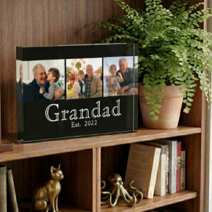 Grandad Est. Minimal White Bold Text 3 Photo Acrylic Award