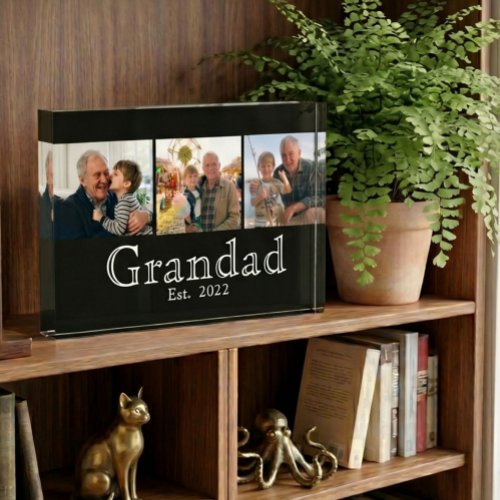 Grandad Est. Minimal White Bold Text 3 Photo Acrylic Award
