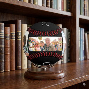 Grandad Est. Minimal White Bold Text 3 Photo Baseball