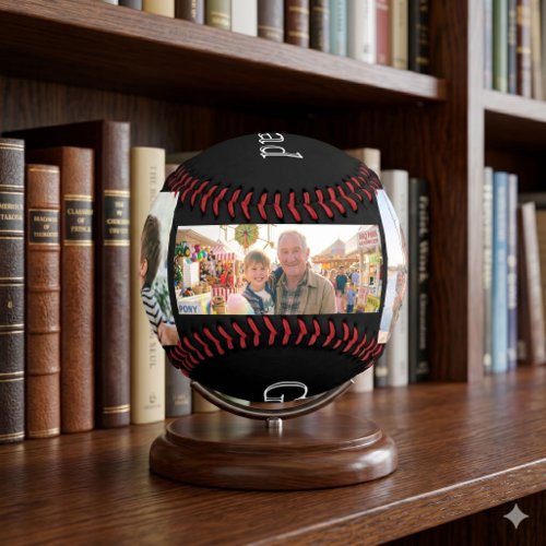 Grandad Est. Minimal White Bold Text 3 Photo Baseball
