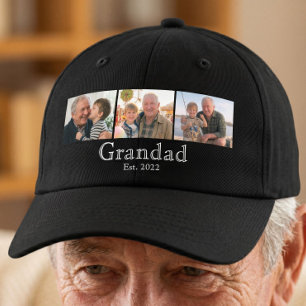 Grandad Est. Minimal White Bold Text 3 Photo Black Hat
