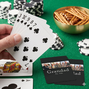 Grandad Est. Minimal White Bold Text 3 Photo Poker Cards