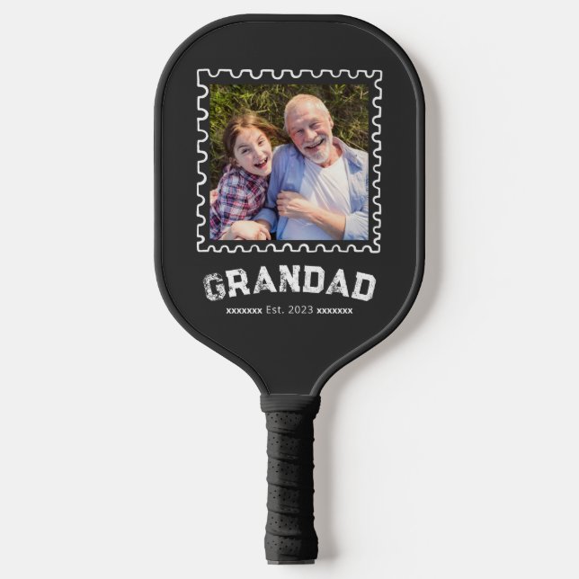 Grandad Established Black Fun Typography Photo Pickleball Paddle (Front)
