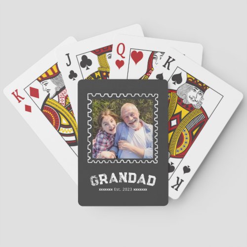 Grandad Established Black Moden Typography Photo Poker Cards