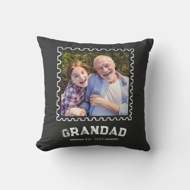Grandad Established Black Moden Typography Photo Throw Pillow (Front)